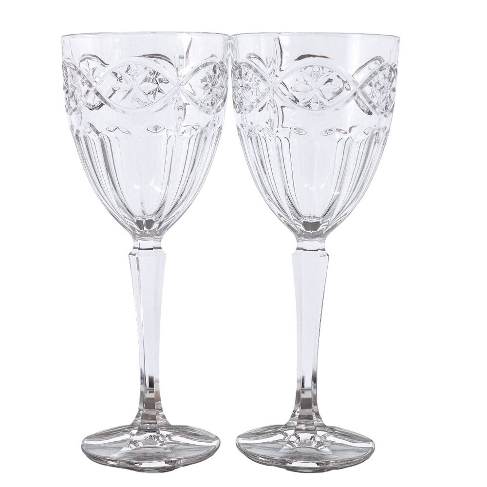 2 Gorham Crystal Grand Tapestry Water Glasses 8.5" cut glass goblets decorative